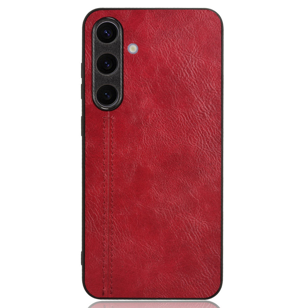 For Samsung Galaxy S24+ Cell Phone Case Cowhide Texture Shock Absorbing Cover - Red