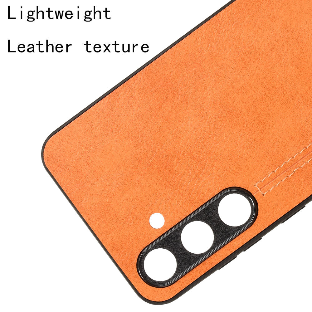 For Samsung Galaxy S24 Case Cowhide Texture Stitching Line Phone Protector - Orange