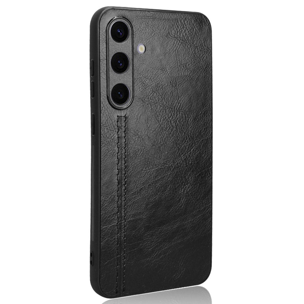 For Samsung Galaxy S24 Case Cowhide Texture Stitching Line Phone Protector - Black