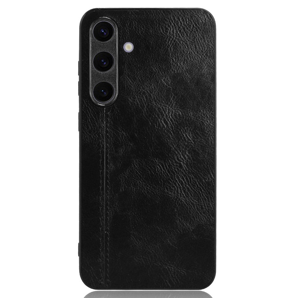 For Samsung Galaxy S24 Case Cowhide Texture Stitching Line Phone Protector - Black