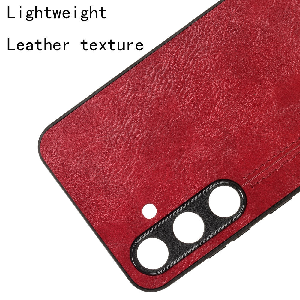 For Samsung Galaxy S24 Case Cowhide Texture Stitching Line Phone Protector - Red
