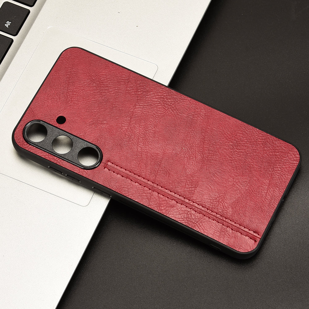 For Samsung Galaxy S24 Case Cowhide Texture Stitching Line Phone Protector - Red