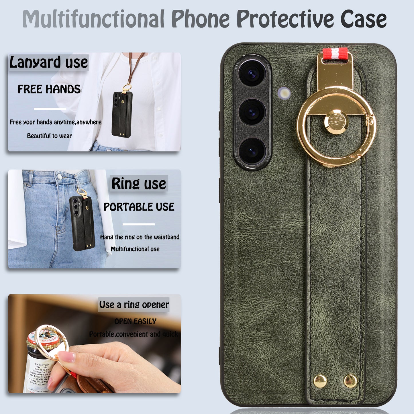 For Samsung Galaxy S24 Case PU Leather+PC+TPU Shockproof Bottle Opener Cover - Green