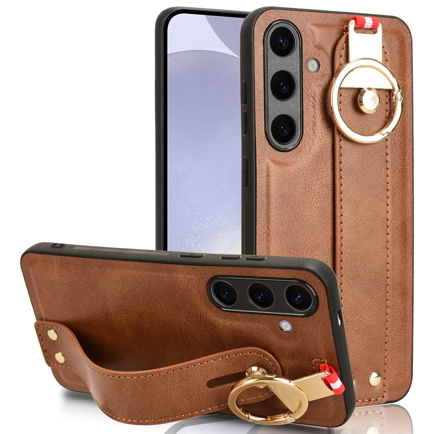 For Samsung Galaxy S24 Case PU Leather+PC+TPU Shockproof Bottle Opener Cover - Brown