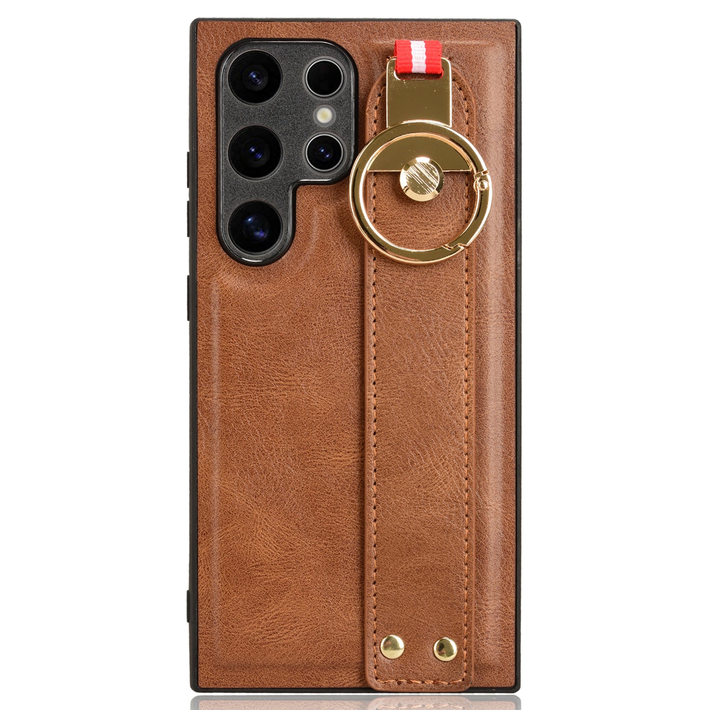 For Samsung Galaxy S24 Ultra Case Slim-Fit PU Leather+PC+TPU Back Shell with Neck Strap - Brown