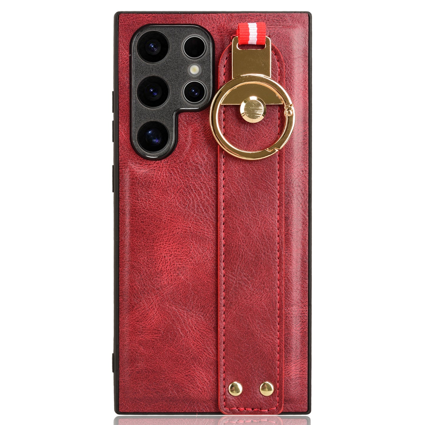 For Samsung Galaxy S24 Ultra Case Slim-Fit PU Leather+PC+TPU Back Shell with Neck Strap - Red