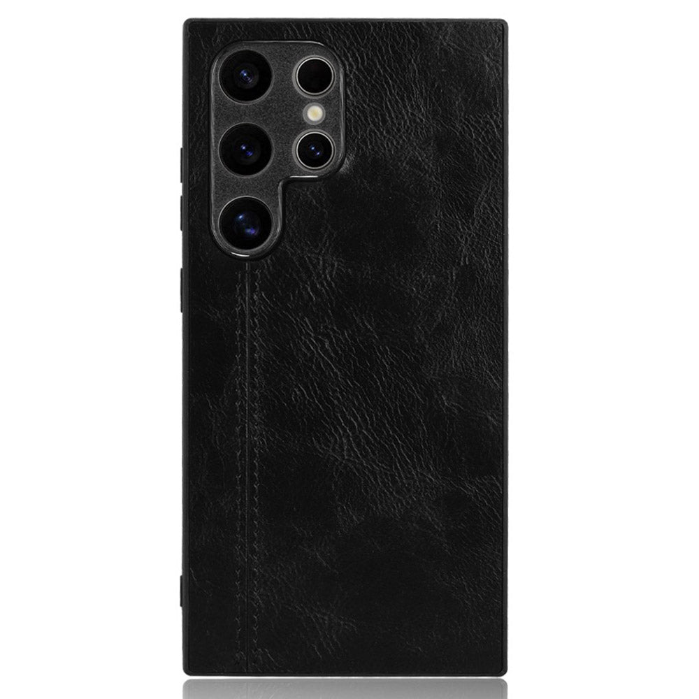 For Samsung Galaxy S24 Ultra Case PU Leather Coated PC+TPU Stitching Line Smart Phone Cover - Black