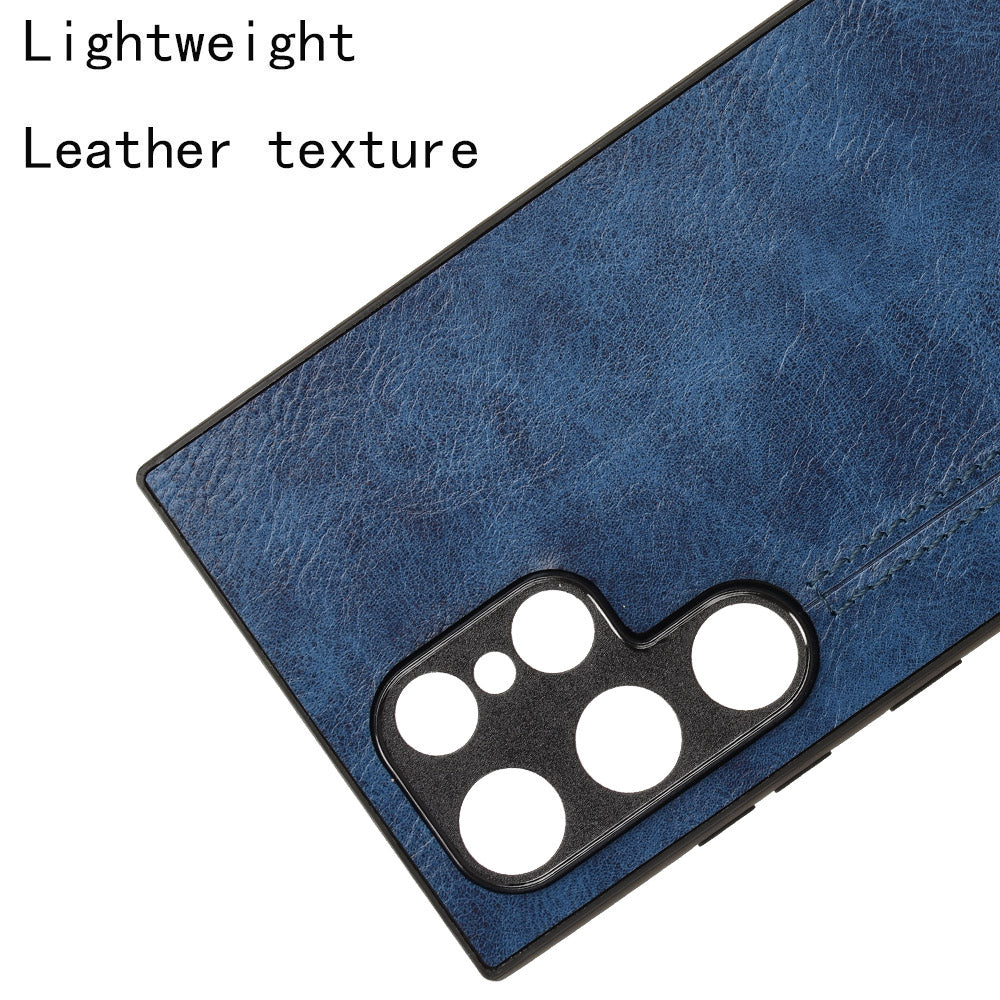 For Samsung Galaxy S24 Ultra Case PU Leather Coated PC+TPU Stitching Line Smart Phone Cover - Blue