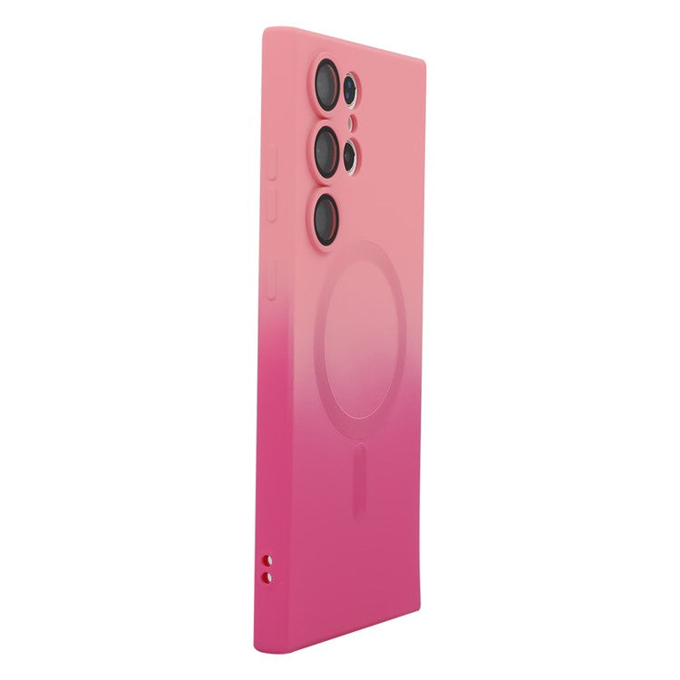 ENAKY HAT PRINCE For Samsung Galaxy S23 Ultra Magnetic Case Dual Color Silicone Cover - Pink+Rose
