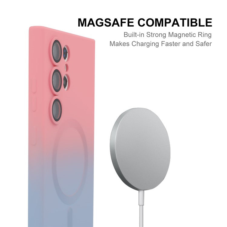 ENAKY HAT PRINCE For Samsung Galaxy S23 Ultra Magnetic Case Dual Color Silicone Cover - Pink+Rose