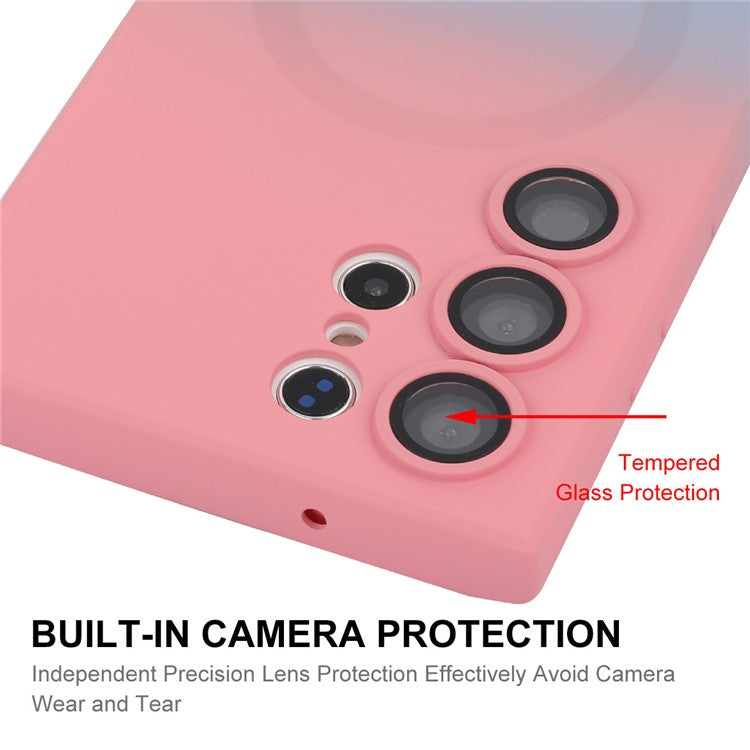 ENAKY HAT PRINCE For Samsung Galaxy S23 Ultra Magnetic Case Dual Color Silicone Cover - Pink+Rose