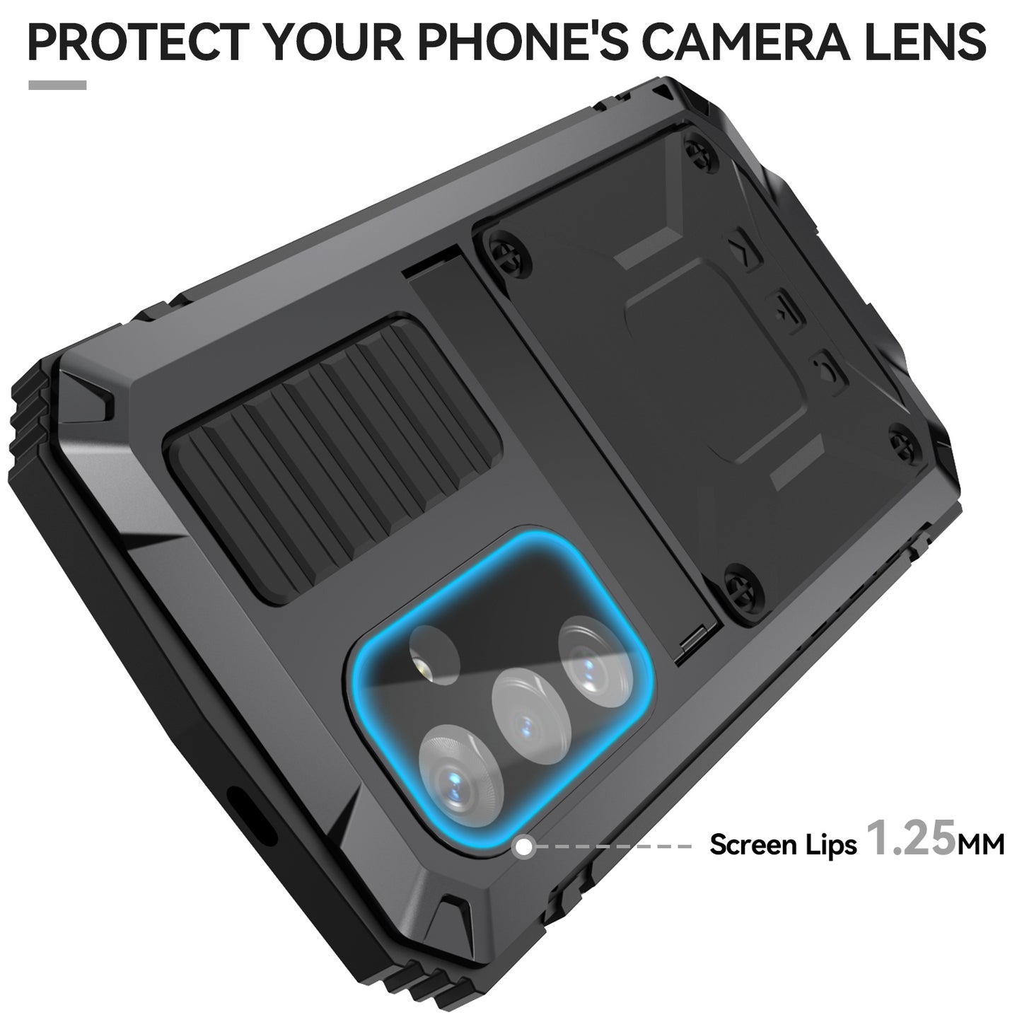 R-JUST For Samsung Galaxy S24+ Phone Case Kickstand Cover Built-in Tempered Glass Screen Protector - Black