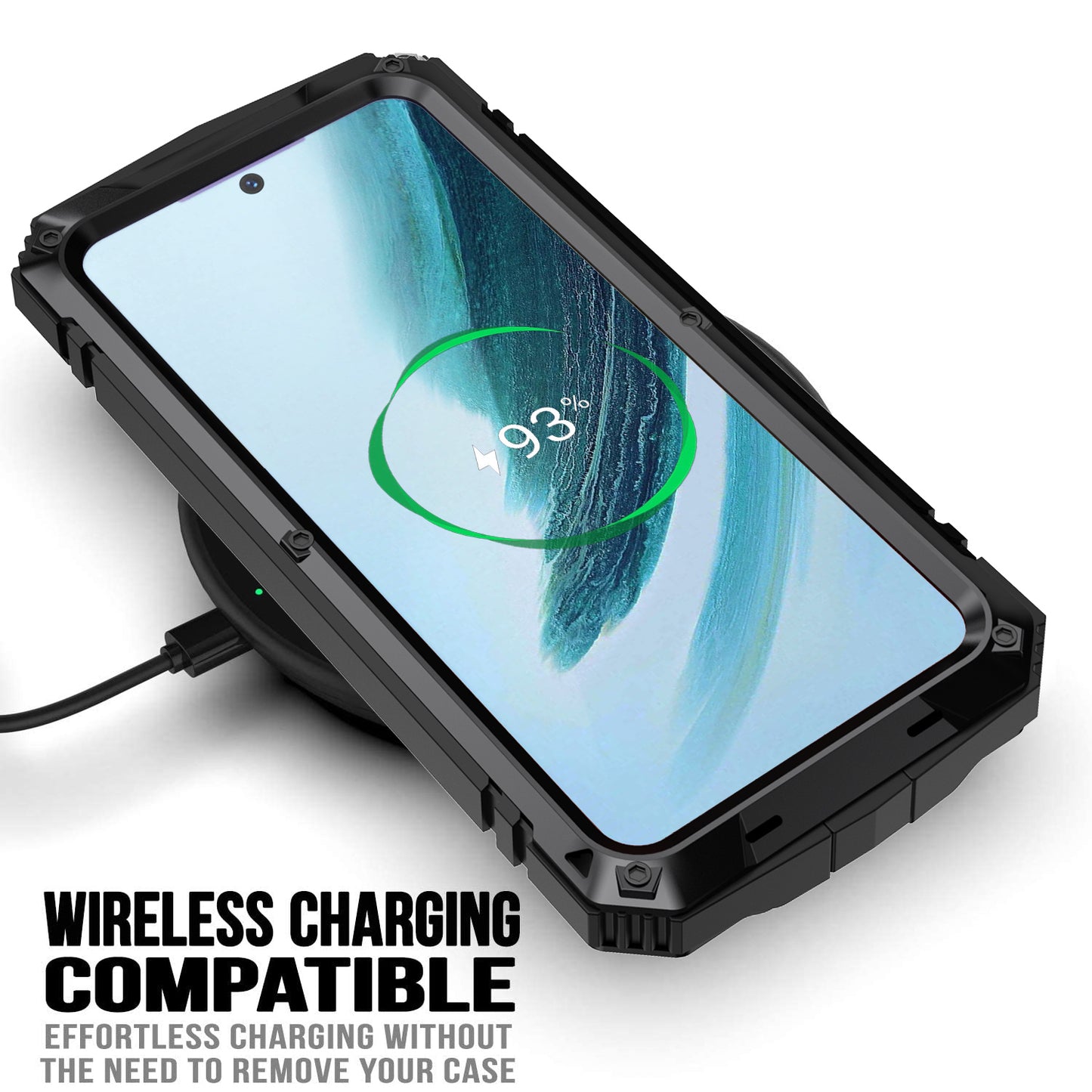 R-JUST For Samsung Galaxy S24+ Phone Case Kickstand Cover Built-in Tempered Glass Screen Protector - Black