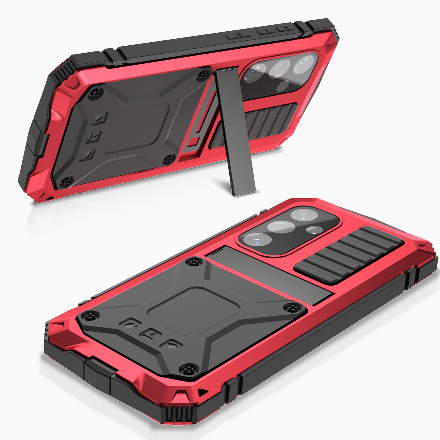 R-JUST For Samsung Galaxy S24+ Phone Case Kickstand Cover Built-in Tempered Glass Screen Protector - Red