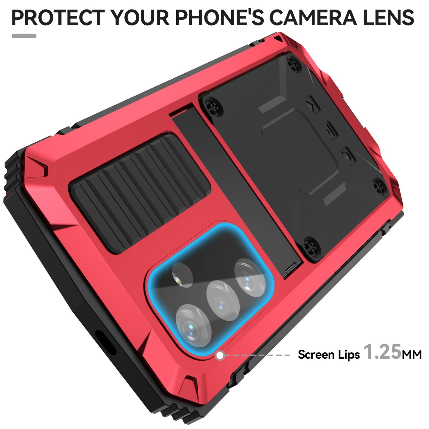 R-JUST For Samsung Galaxy S24+ Phone Case Kickstand Cover Built-in Tempered Glass Screen Protector - Red
