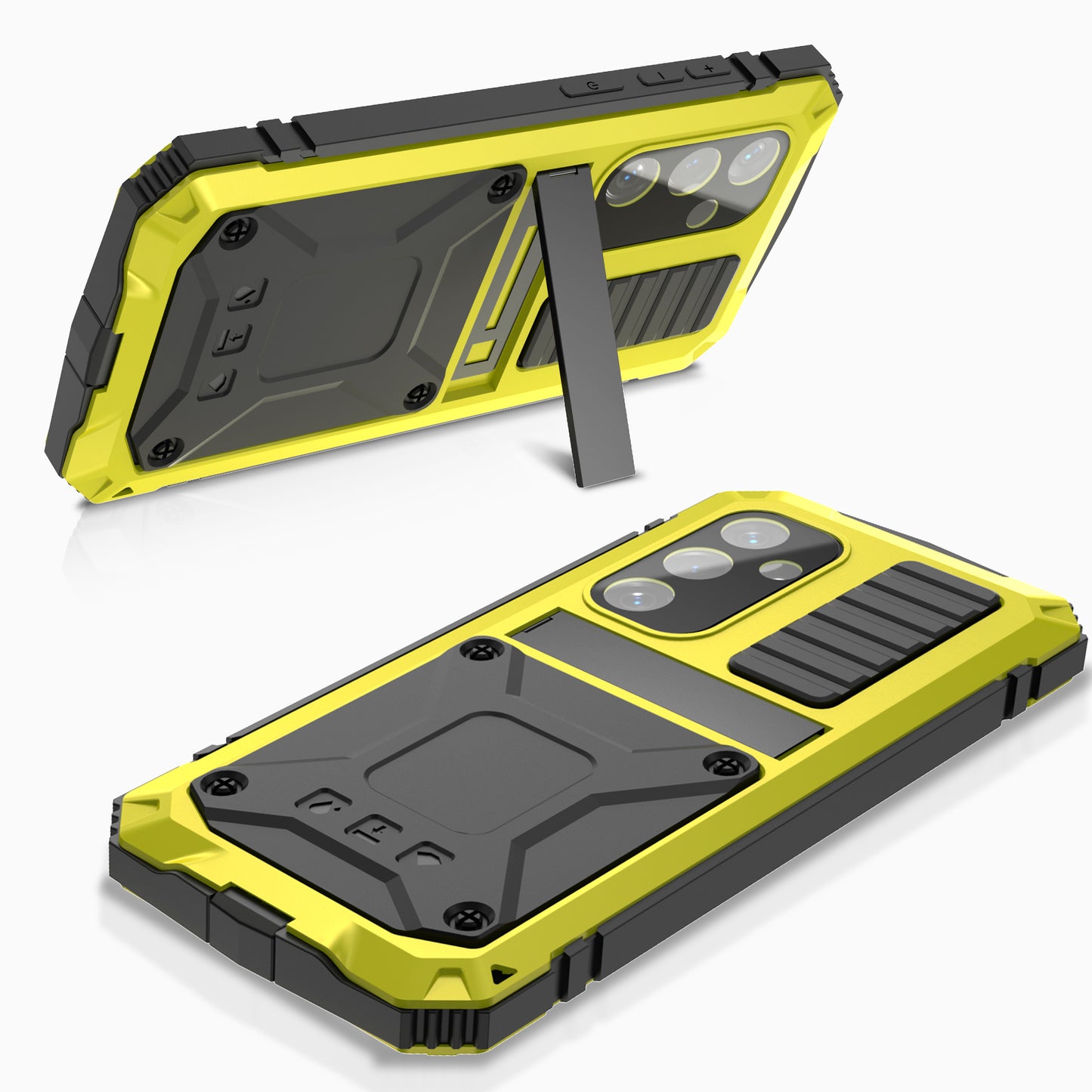 R-JUST For Samsung Galaxy S24+ Phone Case Kickstand Cover Built-in Tempered Glass Screen Protector - Yellow