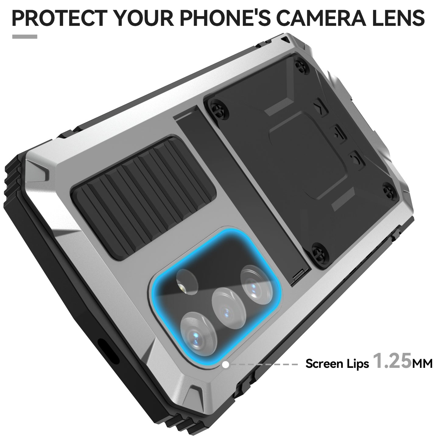 R-JUST For Samsung Galaxy S24+ Phone Case Kickstand Cover Built-in Tempered Glass Screen Protector - Silver