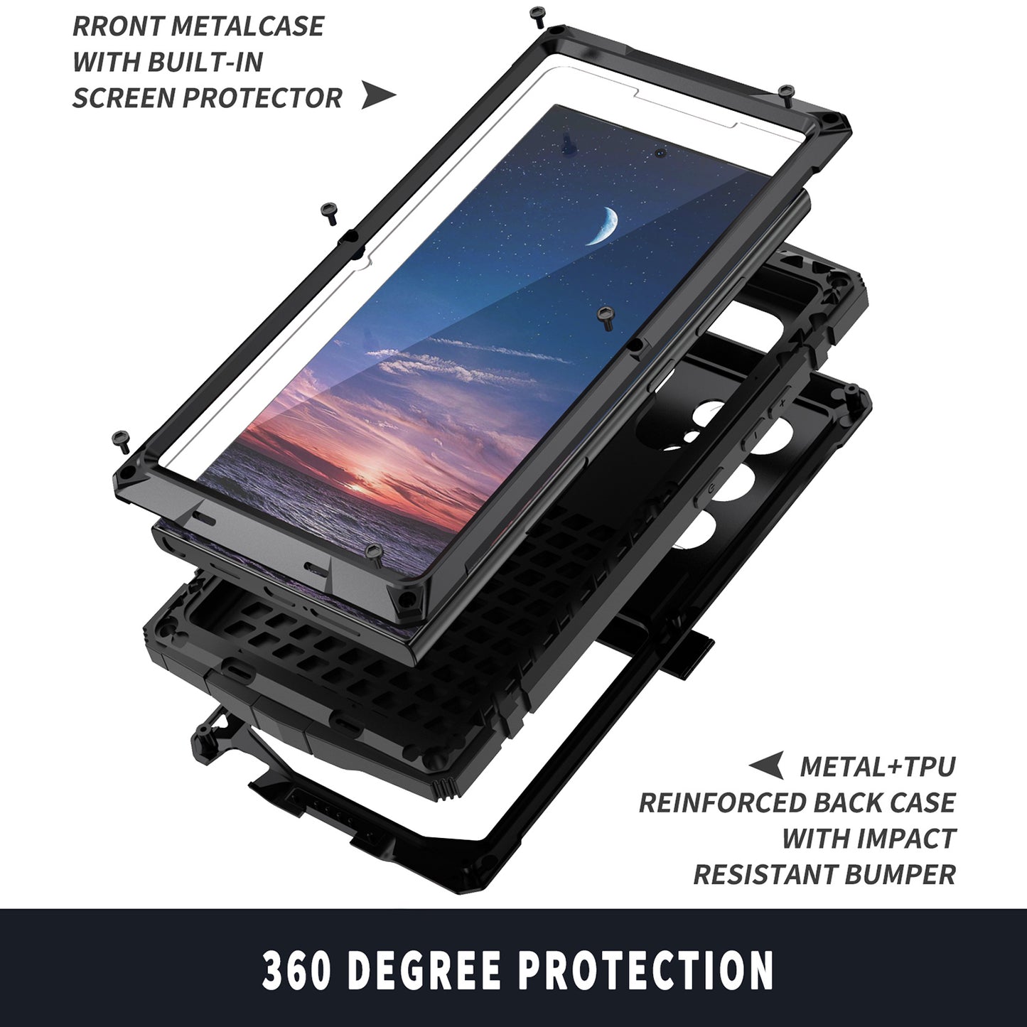 R-JUST For Samsung Galaxy S24 Ultra Phone Case Full Protection Cover with Kickstand - Black