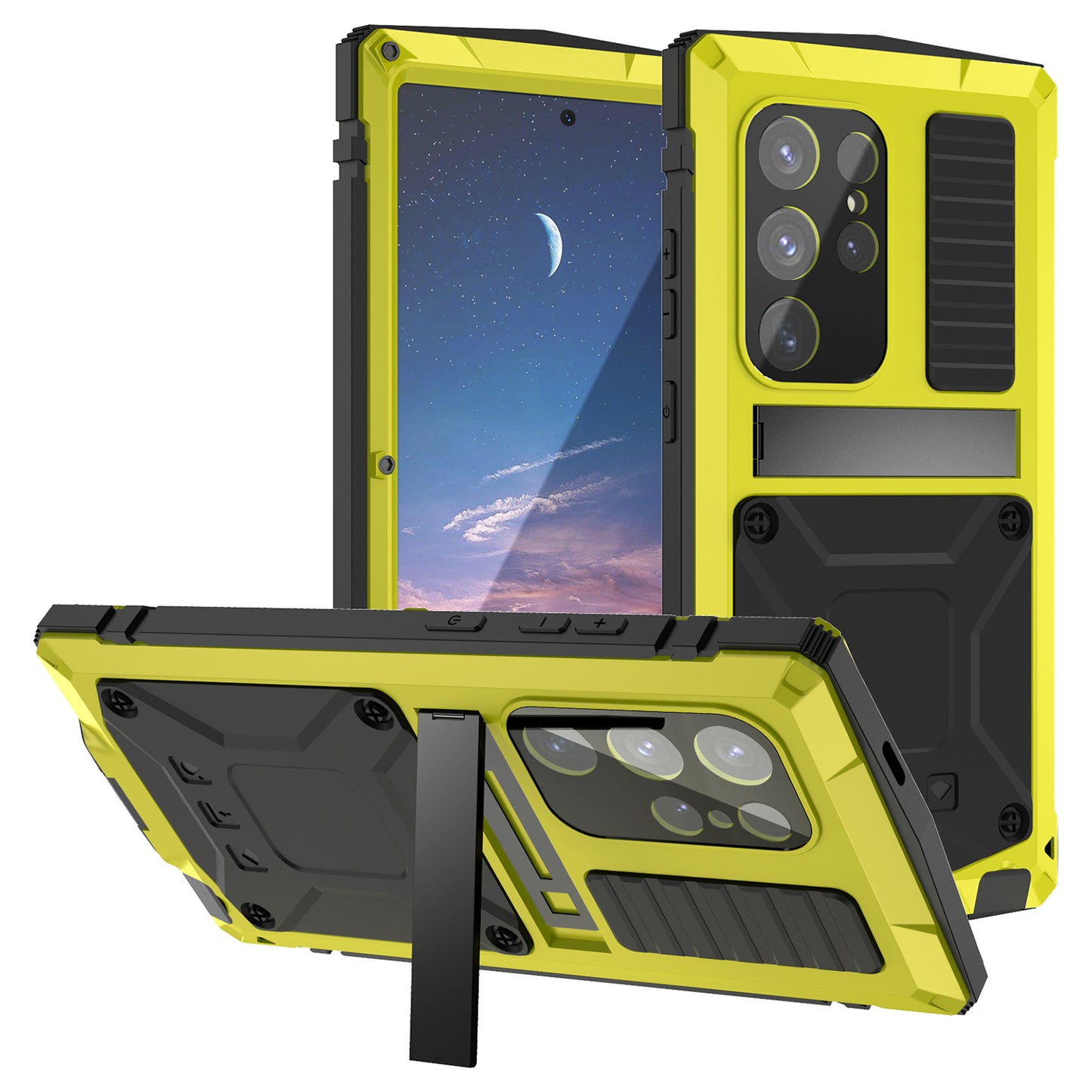 R-JUST For Samsung Galaxy S24 Ultra Phone Case Full Protection Cover with Kickstand - Yellow