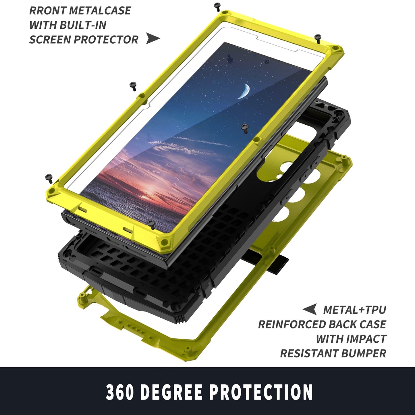 R-JUST For Samsung Galaxy S24 Ultra Phone Case Full Protection Cover with Kickstand - Yellow