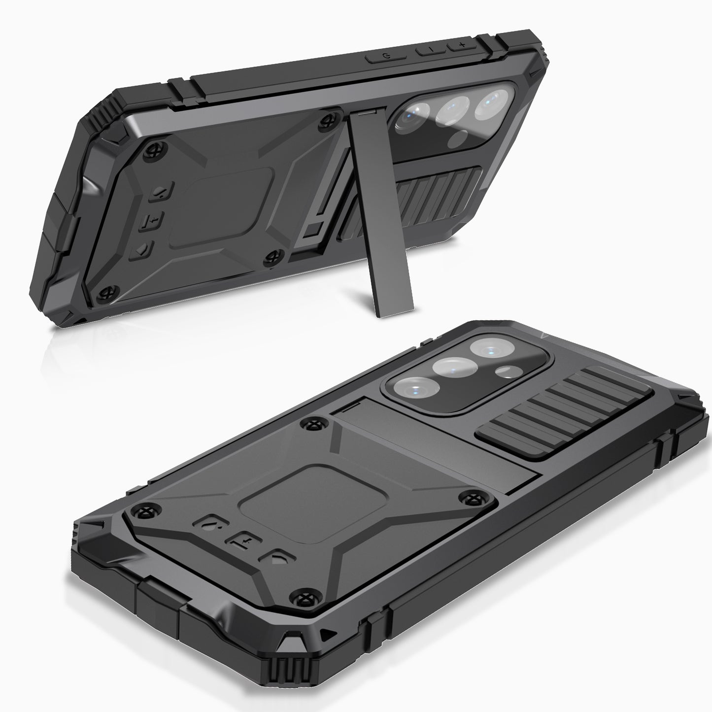 R-JUST For Samsung Galaxy S24 Kickstand Phone Case Shockproof Tough Armour PC+Silicone+Metal Cover - Black