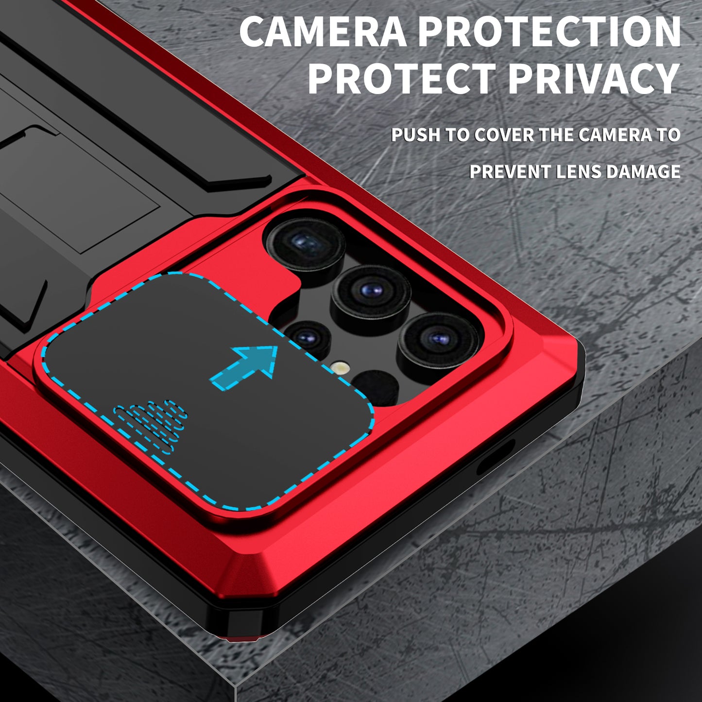 R-JUST For Samsung Galaxy S24 Ultra Case PC+Silicone+Metal Back Cover with Tempered Glass Film - Red