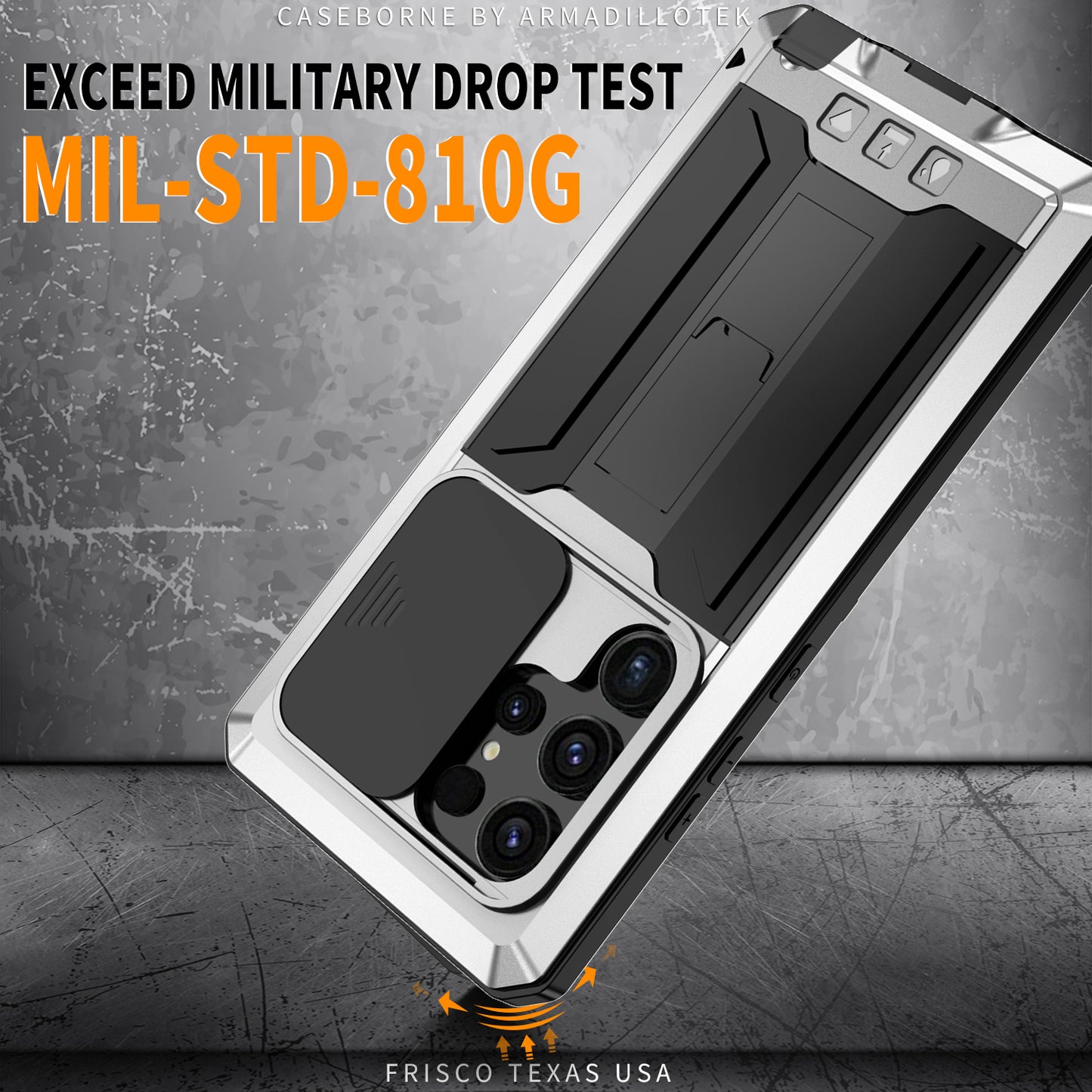 R-JUST For Samsung Galaxy S24 Ultra Case PC+Silicone+Metal Back Cover with Tempered Glass Film - Silver