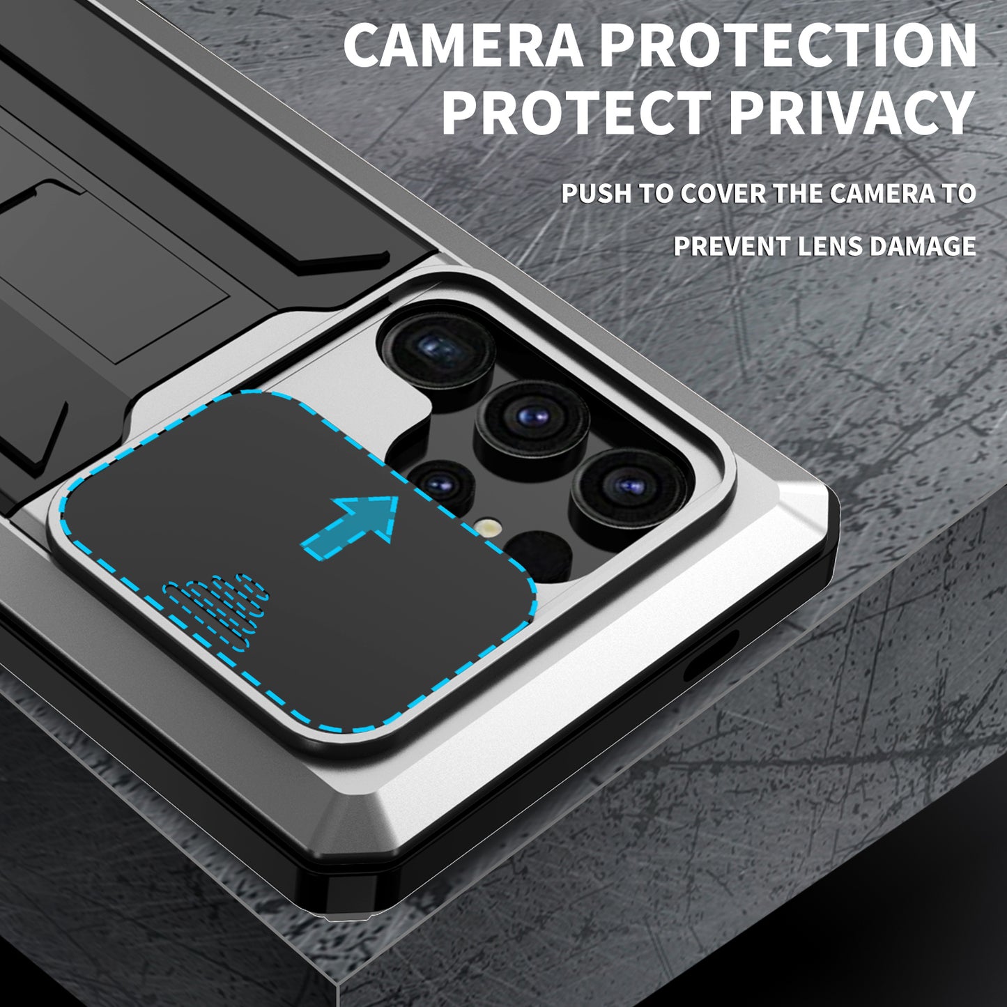R-JUST For Samsung Galaxy S24 Ultra Case PC+Silicone+Metal Back Cover with Tempered Glass Film - Silver