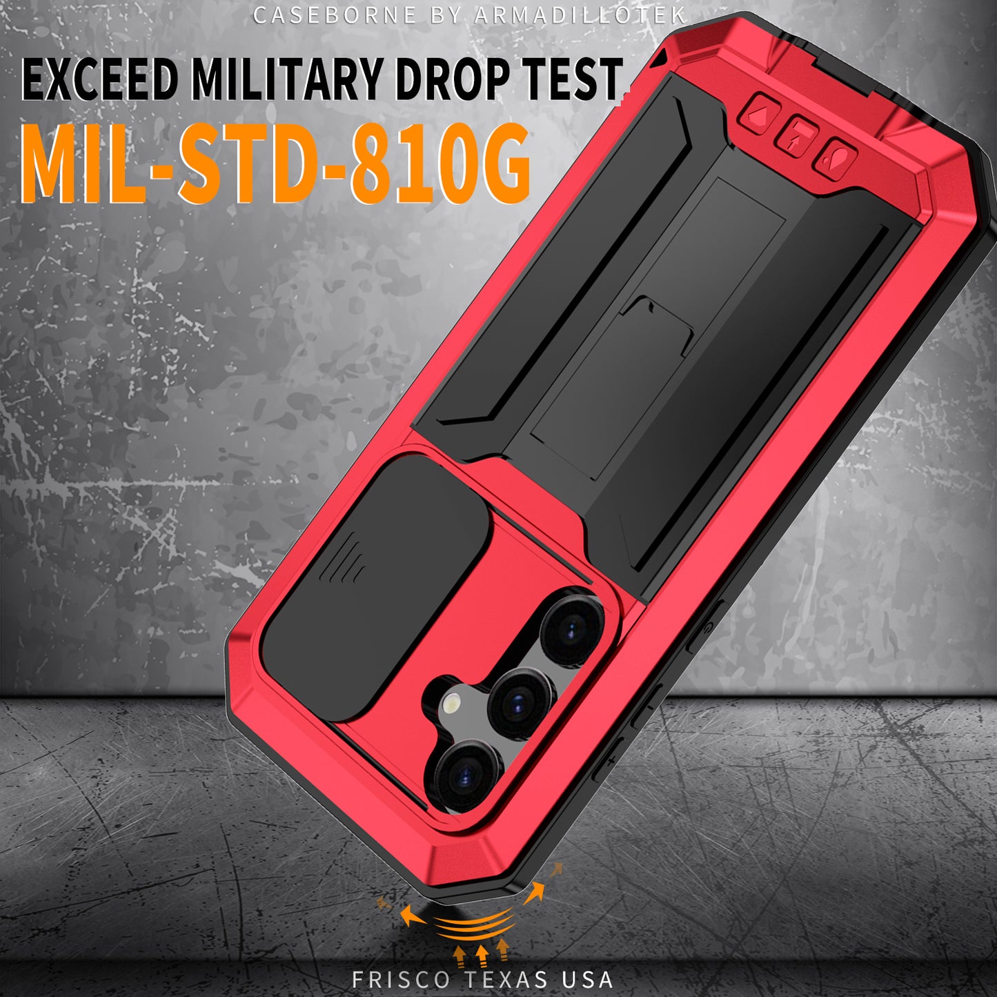 R-JUST For Samsung Galaxy S24+ Cell Phone Case PC+Silicone+Metal Kickstand Cover - Red