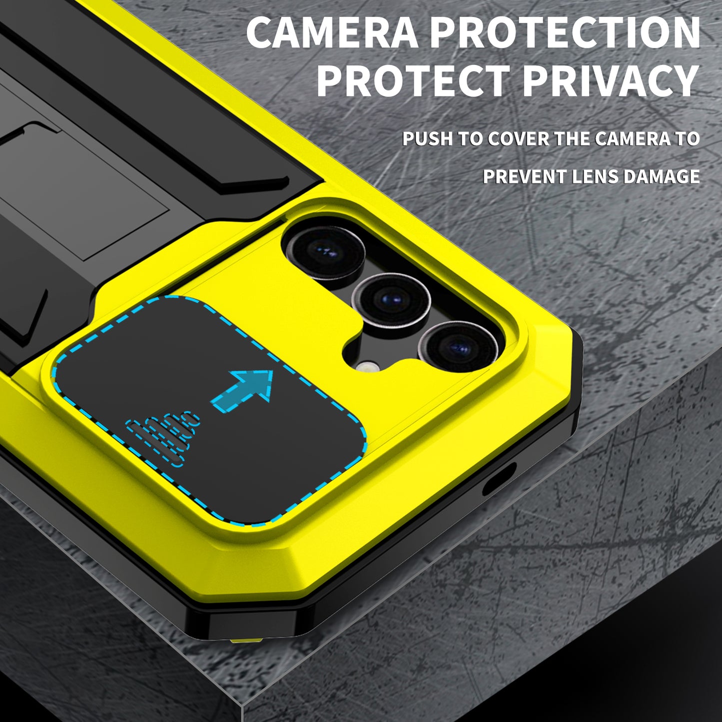 R-JUST For Samsung Galaxy S24+ Cell Phone Case PC+Silicone+Metal Kickstand Cover - Yellow