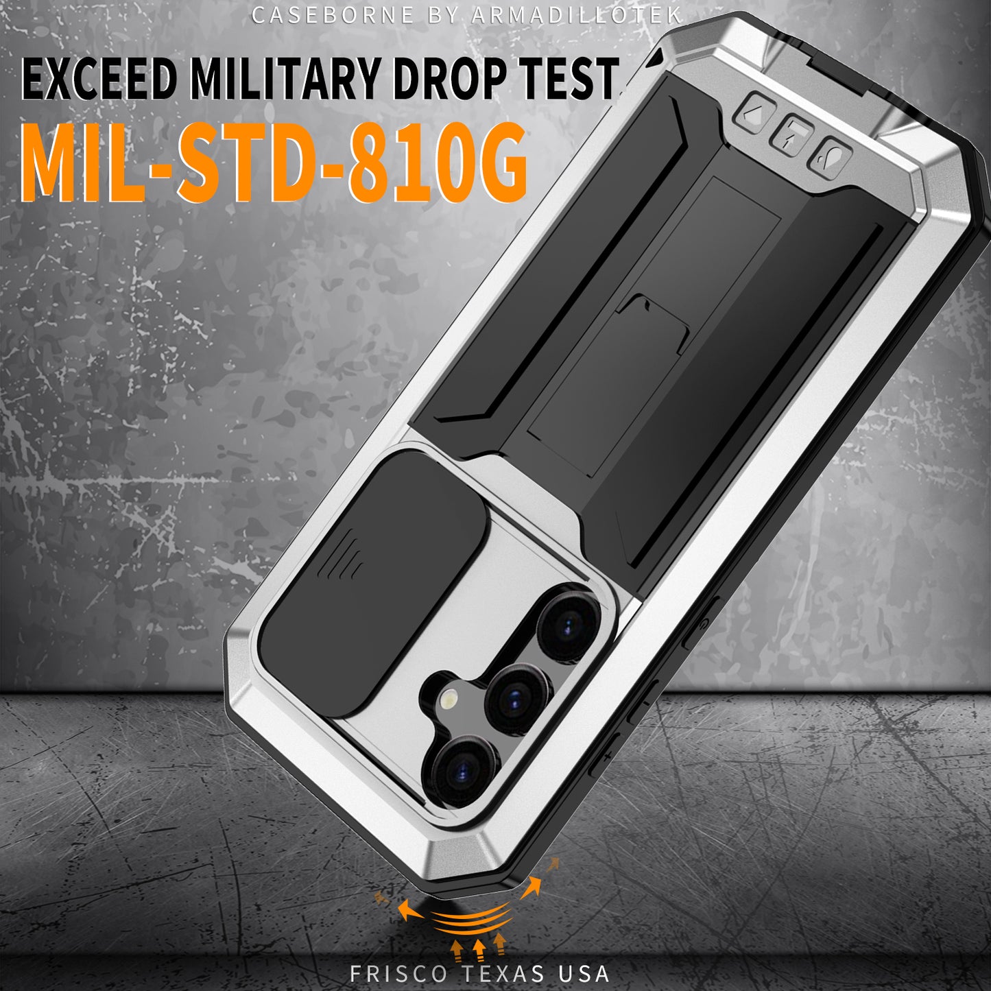 R-JUST For Samsung Galaxy S24+ Cell Phone Case PC+Silicone+Metal Kickstand Cover - Silver