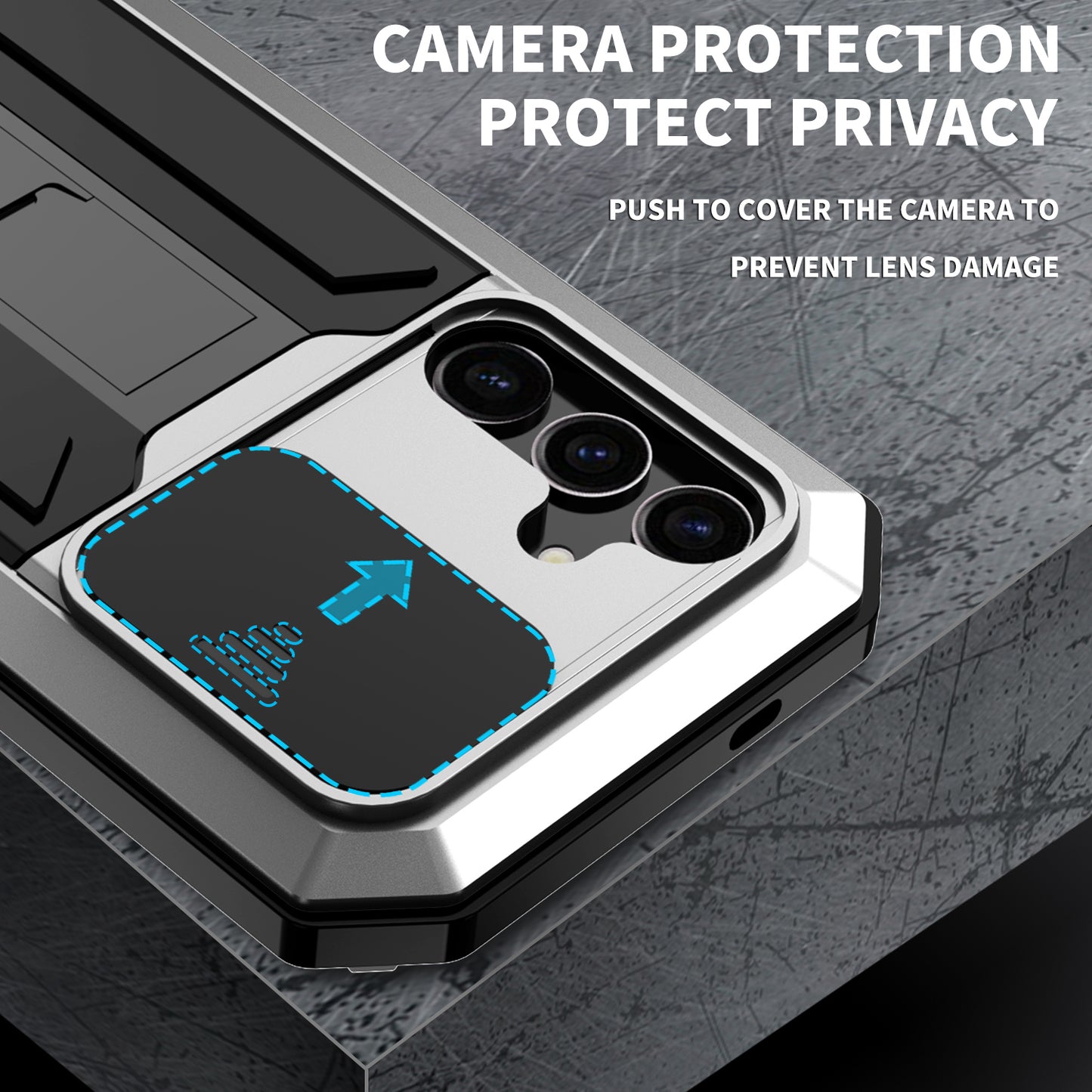R-JUST For Samsung Galaxy S24+ Cell Phone Case PC+Silicone+Metal Kickstand Cover - Silver