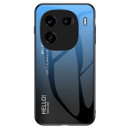 For vivo iQOO 12 Pro 5G Tempered Glass Case Gradient Color Phone Cover - Gradient Blue Black