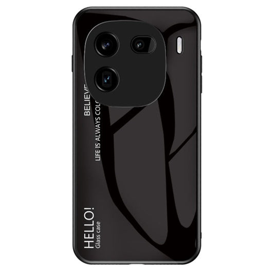For vivo iQOO 12 Pro 5G Tempered Glass Case Gradient Color Phone Cover - Black