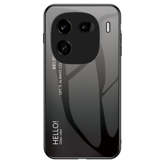 For vivo iQOO 12 Pro 5G Tempered Glass Case Gradient Color Phone Cover - Gradient Black Grey
