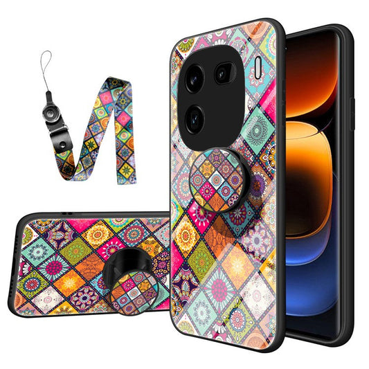 For vivo iQOO 12 Pro 5G Phone Case Tempered Glass+PC+TPU Cover Flower Pattern - Color Pattern