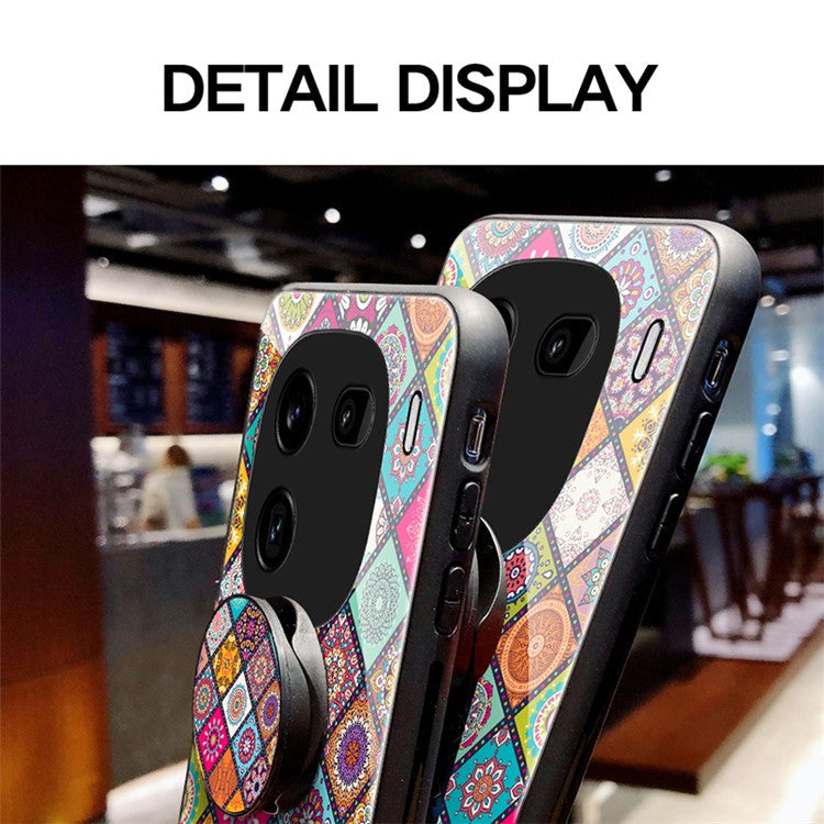 For vivo iQOO 12 Pro 5G Phone Case Tempered Glass+PC+TPU Cover Flower Pattern - Color Pattern