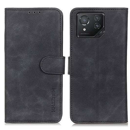 KHAZNEH For Asus ROG Phone 8 5G / Phone 8 Pro 5G Case Magnetic Retro Leather Wallet Phone Protector - Black