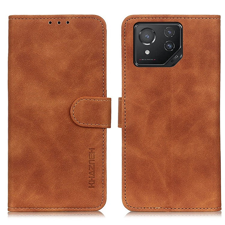 KHAZNEH For Asus ROG Phone 8 5G / Phone 8 Pro 5G Case Magnetic Retro Leather Wallet Phone Protector - Brown