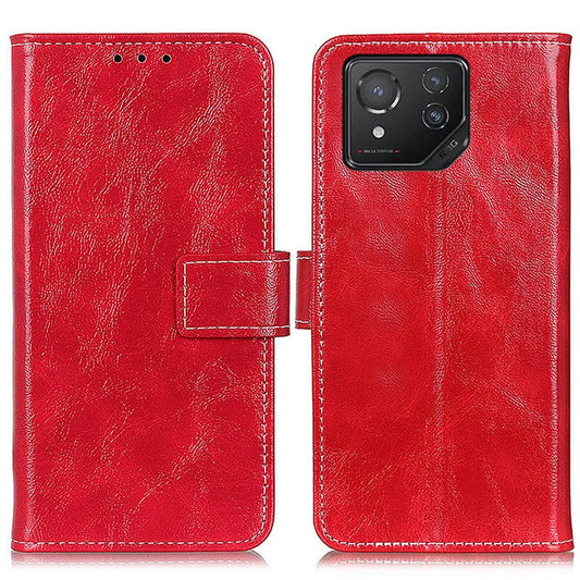 Vintage Case for Asus ROG Phone 8 5G / Phone 8 Pro 5G Shell Crazy Horse Texture Leather Stand Cover - Red