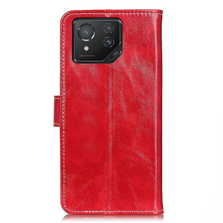 Vintage Case for Asus ROG Phone 8 5G / Phone 8 Pro 5G Shell Crazy Horse Texture Leather Stand Cover - Red
