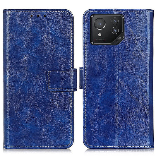 Vintage Case for Asus ROG Phone 8 5G / Phone 8 Pro 5G Shell Crazy Horse Texture Leather Stand Cover - Blue
