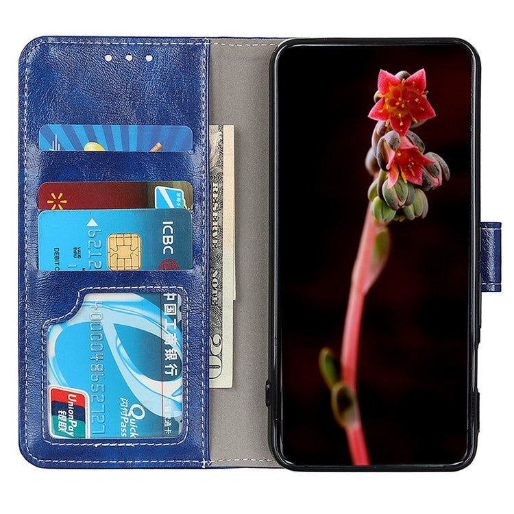 Vintage Case for Asus ROG Phone 8 5G / Phone 8 Pro 5G Shell Crazy Horse Texture Leather Stand Cover - Blue