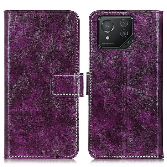 Vintage Case for Asus ROG Phone 8 5G / Phone 8 Pro 5G Shell Crazy Horse Texture Leather Stand Cover - Purple