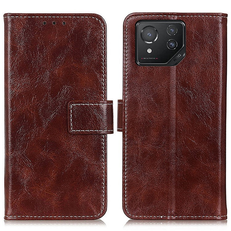Vintage Case for Asus ROG Phone 8 5G / Phone 8 Pro 5G Shell Crazy Horse Texture Leather Stand Cover - Brown