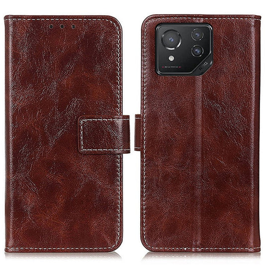 Vintage Case for Asus ROG Phone 8 5G / Phone 8 Pro 5G Shell Crazy Horse Texture Leather Stand Cover - Brown