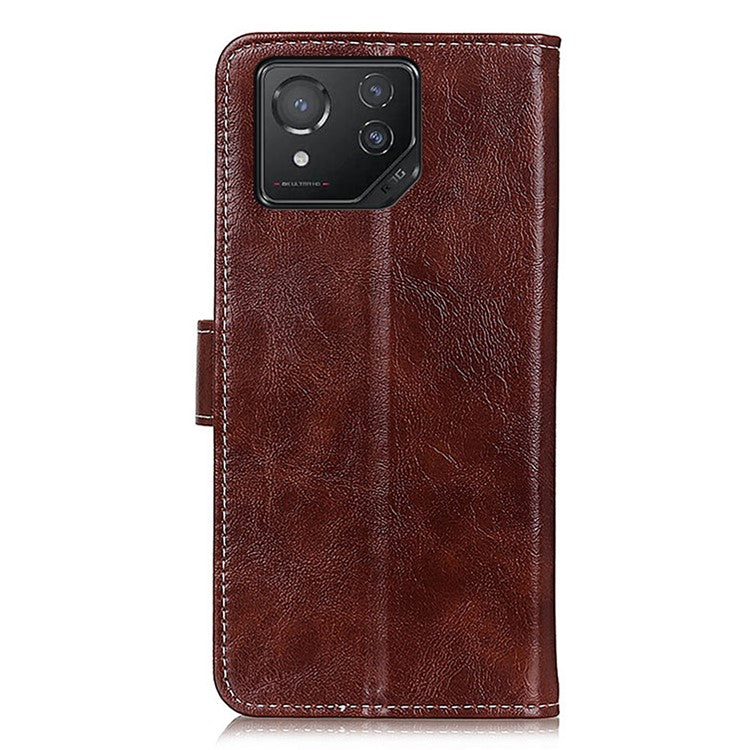 Vintage Case for Asus ROG Phone 8 5G / Phone 8 Pro 5G Shell Crazy Horse Texture Leather Stand Cover - Brown