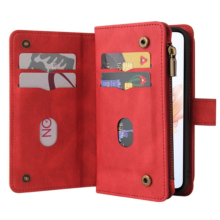 KT Multi-Functional Series-2 For Oppo A79 5G / A2 5G Case Skin-touch Card Holder Phone Cover - Red