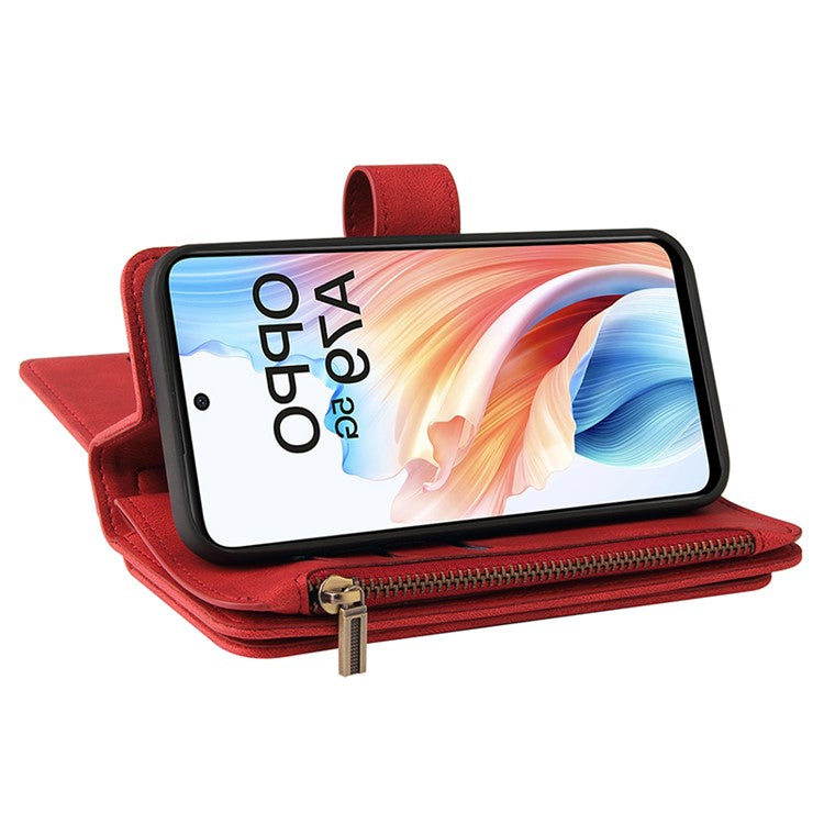KT Multi-Functional Series-2 For Oppo A79 5G / A2 5G Case Skin-touch Card Holder Phone Cover - Red