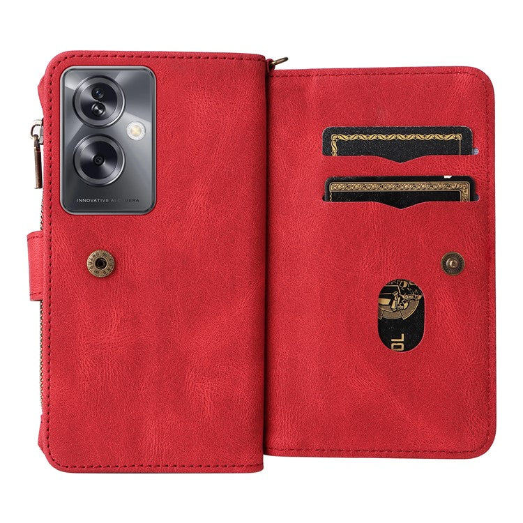 KT Multi-Functional Series-2 For Oppo A79 5G / A2 5G Case Skin-touch Card Holder Phone Cover - Red